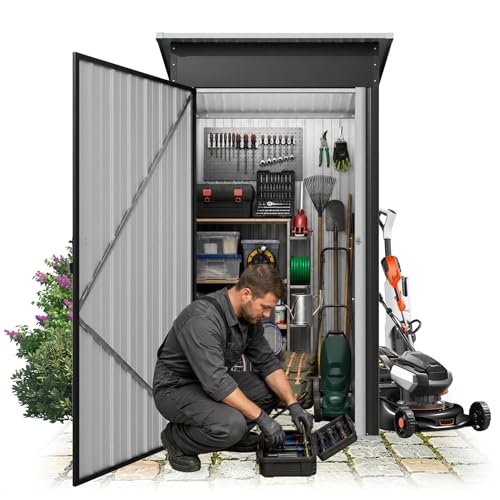 UISEBRT Metall Gerätehaus 1.5 m³ 108x91x185 cm,wetterfester Geräteschuppen mit Schrägdach & Belüftungsöffnungen,abschließbarer Gartenhaus für...