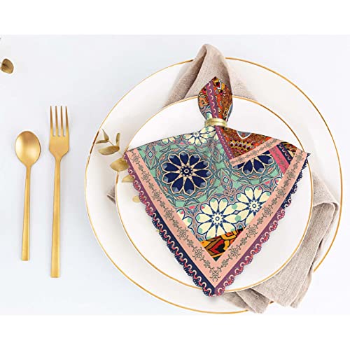 Yibeas Flowers Mandalas Cloth Napkins Set Of 4 Soft Patchwork Pattern In Ethnic Style Polyester Dinner Napkin For Family Restaurant Weddings Parties 18 X 18 Inch #TOP4