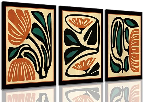 3Pcs Mid Century Floral Canvas Art