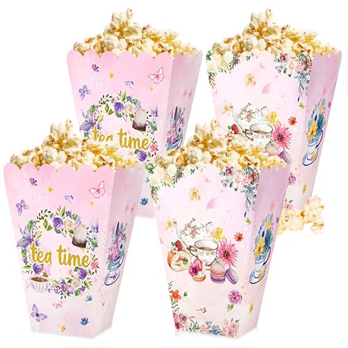 LaVenty 12 PCS Floral Tea Party Popcorn Boxes Favor Bags Tea Party Decoration Lets Partea Party Supplies Lets Partea Party Favor Boxes Tea Party Party Supplies Tea Party Gift Bags