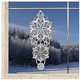 DSD Design-Studio Drechsler Winter-Fensterbild Schneeflöckchen-Weißröckchen Plauener Spitze Fensterdeko groß 33 x 15 cm