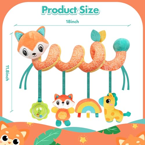 Image of GKDOMS Baby Car Seat Toys Activity Stroller Toy for Boys Girls 0 3 6 9 10 12 Months, Spiral Hanging Plush Toys, Baby Shower Thank You Gifts