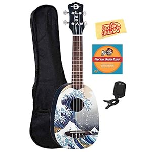 Luna Great Wave Soprano Ukulele Bundle with Gig Bag, Tuner, Austin Bazaar Instructional DVD, and Polishing Cloth