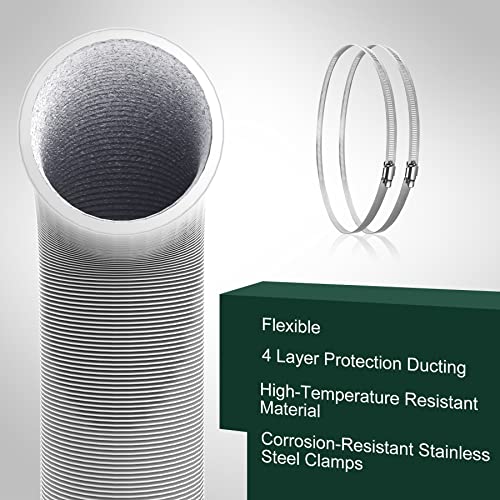 Flehomo 4Inch 25Ft Aluminum Ducting, Flexible Heavy Duty 4 Layer Protection Ducting Vent Hose For Hvac Ventilation And Exhaust, Duct Fan System, White #TOP2