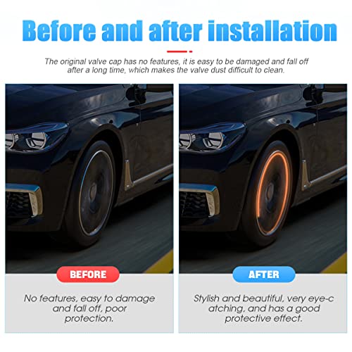 Luminous Auto Tire Valve Stem Caps, 12Pcs Skull Illuminated Wheel Valve Stem Cover, Night Glow Wheels Cap Corrosion Resistant, Fluorescent Tire Valve Caps Fit For Cars, Suvs, Trucks, Bikes (Orange) #TOP6