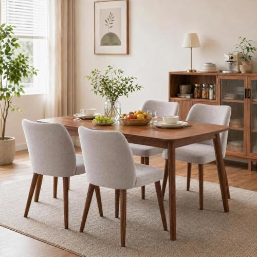 GarveeHome Linen Dining Chairs Set of 4 Upholstered Fabric Dining Chair with Wood Legs, Wing...