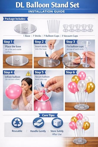 Image of Foldable Balloon Stand Set of 2 for Birthday Decoration, Reusable Table Top Balloon Holder Stand for Party, Baby Shower, Wedding, Anniversary & Home Decor