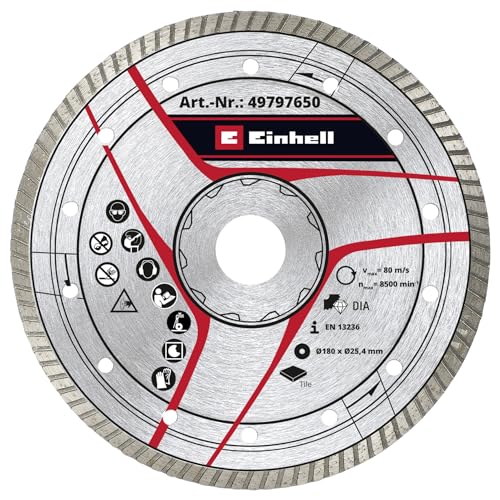 Einhell - Disco da taglio Turbo diamantato 180 x 25,4 mm (accessorio per tagliapiastrelle, Ø 180 x 25,4 mm, diametro 6 mm, diametro max. 8500 min-1)