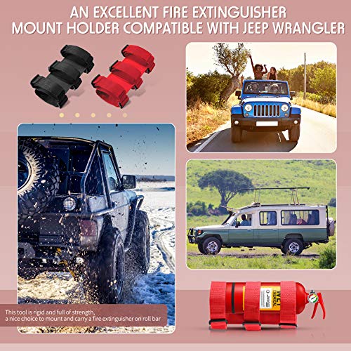 2 Pieces Adjustable Fire Extinguisher Holders Fire Extinguisher Mount Strap for Roll Bar Car Fire Extinguisher in Black and Red Compatible with Jeep Wrangler CJ YJ LJ TJ JK JKU JL JLU 1953-202
