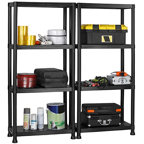 VonHaus Garage Shelving Units - 4 Tier Shelving Units for Storage - Lightweight, Compact & Easy to Build Shed Shelving Units - Pack of 2 - Weatherproof Shed Storage Solutions
