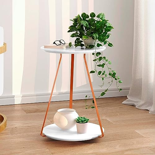 Mesa Lateral Sofia Com 2 Tampos Pés de Ferro Decorativa (Branco)