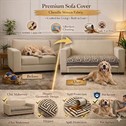 Image of STITCHNEST Premium Woven Sofa Cover 2 Seater | Modern Geometric Sofa Protector | Soft Fabric Sofa Sheet | Durable Living Room Furniture Cover