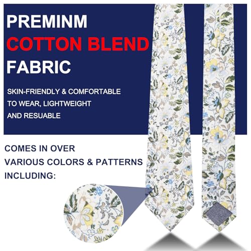 Image of Mantieqingway Men's Skinny Tie, Cotton Floral Ties for Men Wedding Necktie for Groom, Groomsmen, Missions, Dances