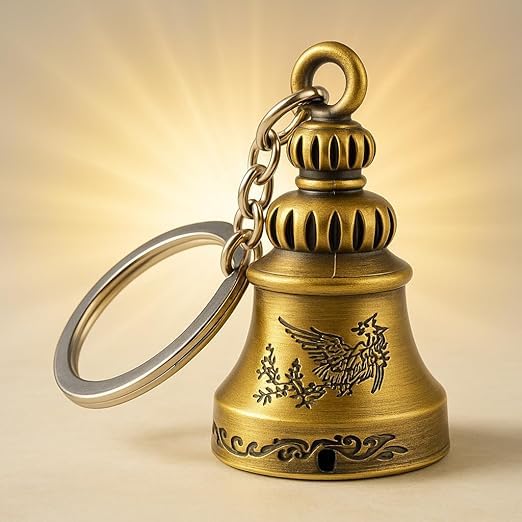 Image of Techpro Metal Guardian Bell For Bike Tibetan Key Chain Good Luck Key Chain For Bike Key Ring Guardian Bell Keychain, Bronze