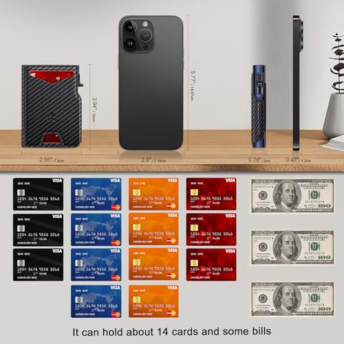 Image of Wallet for Men Wallet with Slim Pop Up Card Holder 9-13 Cards, Bifold Minimalist Smart Wallet RFID Blocking Credit Card Holder with ID Window & Stretchable Cash Slot Compact Metal Aluminum Card Case
