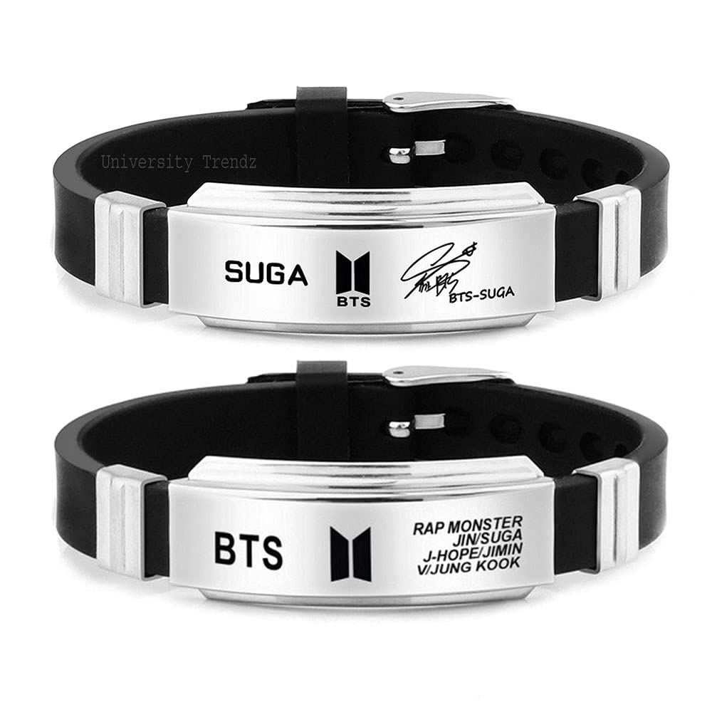 University Trendz BTS Exquisite & Suga Signature Printing Stainless Steel Silicon Wristband Unisex Bracelet (Pack of 2) (B09HN4ZXWF) Amazon Price History, Amazon Price Tracker