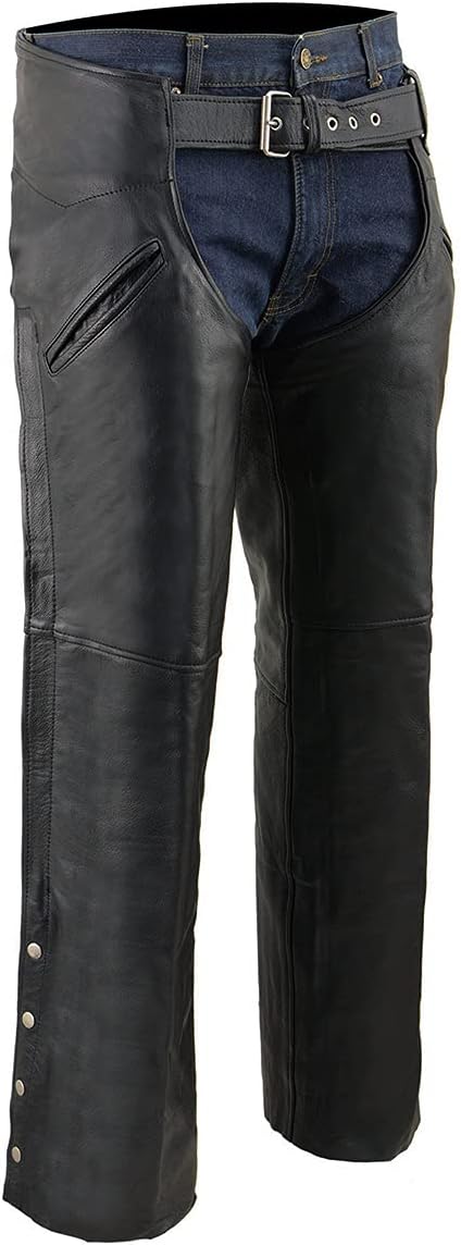 Milwaukee Leather Chaps for Men's Black Leather Slash Pocket- Snap Out Thermal Lined Motorcycle Riders Chap- SH1103 X-Small