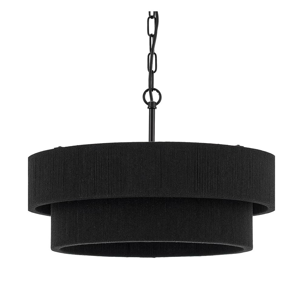 YNAHZAOK Boho Hemp Rope Chandelier Bedroom Living Room Pendant Lamp with Adjustable Suspension Line Nordic Style Hallway Decorative Lamp Black Lampshade Dining Room Study Entryway Lighting Fixture