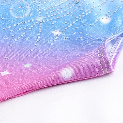 Image of EQSJIU Gymnastics Leotards for Girls Kids Rainbow Mosaic Mermaid Butterfly Stars Leopard Galaxy Tie Dye Cosmos Leopard