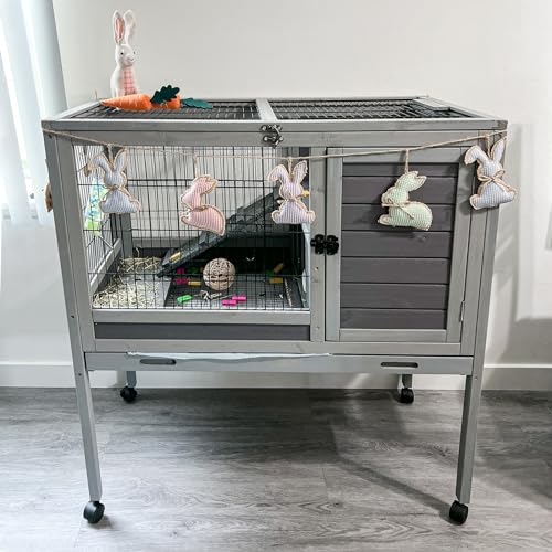 Aivituvin Guinea Pig Cage Rabbit Hutch Indoor Bunny Cage for Small Animal with Wire Floor Grid Movable
