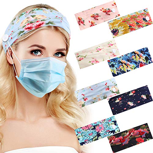 8 Pieces Boho Headbands with Buttons Elastic Beach Hair Bands Non-slip Wide Bohemian Knotted Head Wraps Hair Accessories for Women Running Yoga Sports Workout, 8 Styles