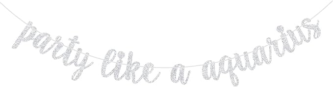 Party Like a Aquarius Banner, Big Aquarius Energy, Aquarius Season, 12 Zodiac Constellations January February Birthday Party Decorations Supplies, Silver Glitter