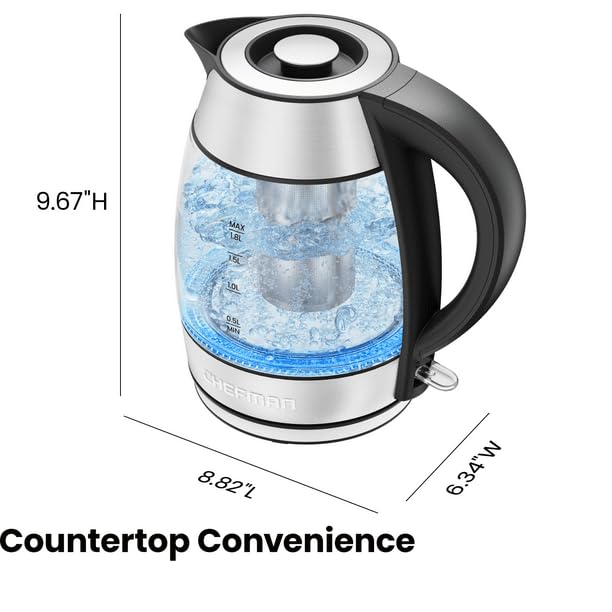 Fast Boiling 1.8l Electric Glass Kettle, Removable Tea Infuser, Led Lights, Stainless Steel, Rapid-Boil Technology, Led Indicator Lights, Versatile Tea Making