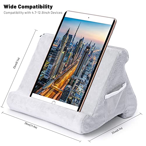 Soft Tablet Stand with Net Pocket - Universal Multi-Angle Book Rest Reading Pad Support Cushion Tablet Wedge Holder - Lazy Holder for eReaders, Magazines, Kindle, Smartphones (Grey)…… - Image 5