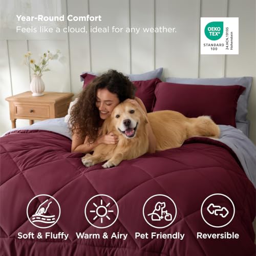 Image of Bedsure Full Size Comforter Set - 7 Pieces Reversible Red Bedding, Full Size Bed Set for All Seasons, Bed in a Bag with Down Alternative Comforter, Sheets, Pillowcases & Shams