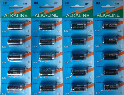 Eunicell Lot de 20 piles alcalines LR1 MN9100/AM5/N 1,5 V