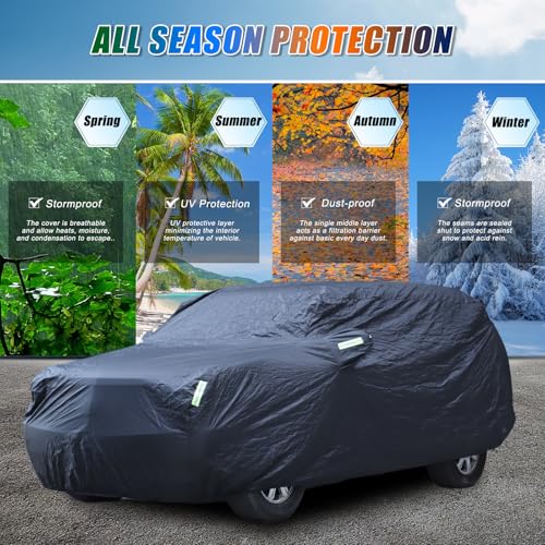 Image of Car Cover Waterproof All Weather for Compatible with C@dillac Escalade 2007-2014 Accessories, Full Exterior Outdoor Covers Rain Snow UV Sun Hail Protector with Contractible Hem (Black)