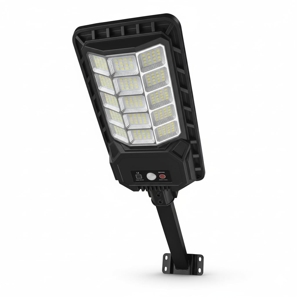 Lampione Solare 1500W 240 LED da Esterno con Sensore Movimento e Crepuscolare, IP65 Impermeabile, Pannello Monocristallino, Batteria Litio 12h, Luce Solare per Giardino, Cortile, Strada