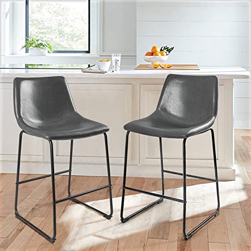 Image of Waleaf 26 Inch Counter Height Bar Stools Set of 2, Faux Leather Bar Chairs