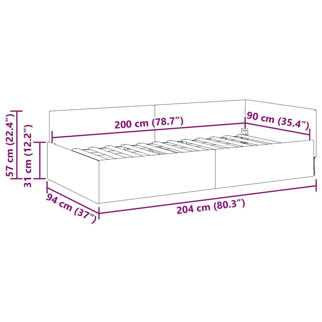 vidaXL Eckbettgestell mit Kopfteil Hellgrau 90 cm x 200 cm Stoff