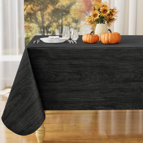 misaya Rectangle Waterproof Vinyl Table Cloth, Wipeable Tablecloth with Flannel Backing, Wooden Grain Plastic Table Cover for Dinner, Indoor and Outdoor (Black & Brown, 60" x 102") by misaya - Used condition - US$19.53