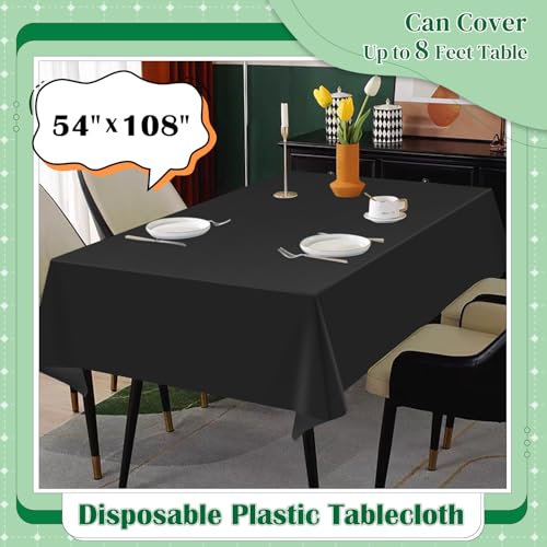 Image of Black 14 Pack 54 x 108 Inch Plastic Tablecloths, Disposable Rectangle Tablecloth, Party Table Cover Plastic Table Cloth
