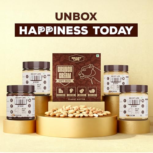 Image of BeastLife Crunch & Cream Peanut Butter Combo Box - 4 Flavors (Mango, Coconut, Coffee, Chocolate) | 24.5 G Protein | 350 gm Each | 100% Peanuts, High Protein | Zero Palm Oil | Non‑GMO Nut Butter | Fitness-Friendly Spread | Zero Cholesterol