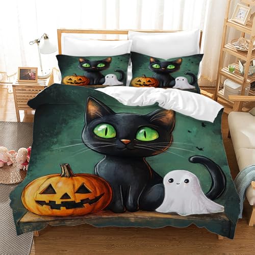 Parure de lit chat noir en microfibre zippée facile à laver