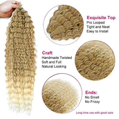PORSMEER 3 Packs 22inch Long Deep Wave Curly Blonde to Light Blonde Crochet Hair Water Wave Twist Braiding Hair Extension Synthetic Ocean Wavy Hair Bundles for women - Image 3