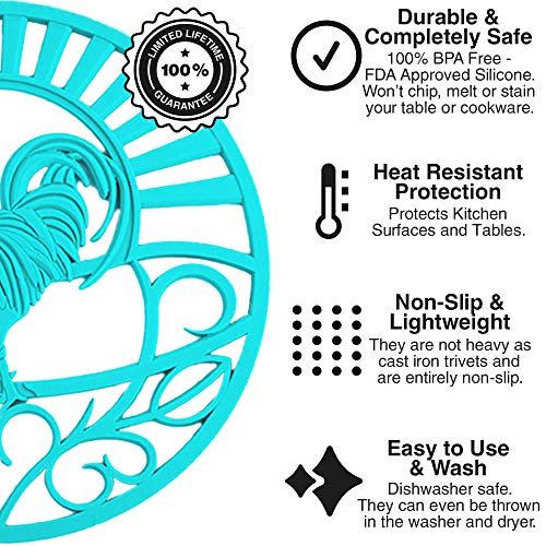 Love This Kitchen LTK-OT-RT Silicone Trivet For Hot Dishes, Pots & Pans - Decorative Non Slip Mat 'Country Rooster' Design thumb #1