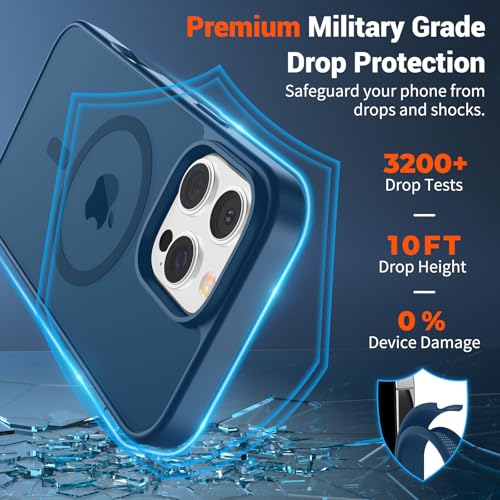 Image of SUPFINE Magnetic for iPhone 16 Pro Max Case with Screen Protector (Compatible with MagSafe) (Military Grade Drop Protection) Translucent Matte Shockproof with Anti-Fingerprint Phone Case,Deep Blue