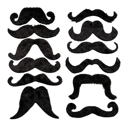 12Pcs Schnurrbart Zum Ankleben Schnauzer Fake Bart Zum Ankleben Realistisch Schnurbart Kleben Oberlippenbart Kostüm Klebebärte Falscher Bärte Fasching Klebe für Weihnachtsfeier Geburtstag Partei (B)
