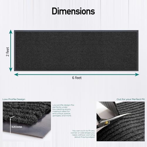 Image of MaxMat Commercial Floor Mat - Heavy Duty, Large Sizes, Indoor /Outdoor, Waterproof, Low-Profile, Easy to Clean Doormat (6 x 2 Feet, Black, MXM-RIB0026BK)