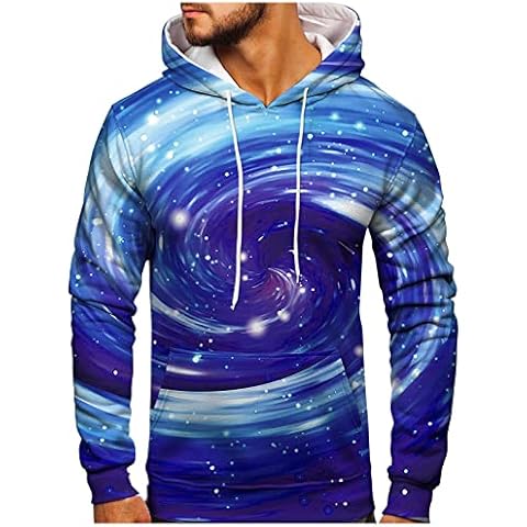 Men Casual Autumn Winter Long Sleeve O Neck Printed Hoodies Sweatshirt Top Blouse Zip Sweatshirt Mens (c-Blue, XL) Cover