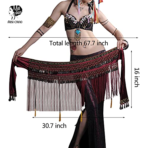Belly Dancing Hip Scarf - 2021 Misi Chao Tribal Coins Tassel Fringe Wraps Wraps Belts Skirt For Women/Girls Red #TOP1