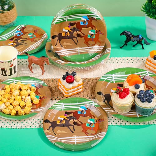 Yungyan 50 Pcs Derby Day Plates Disposable Paper Horse Racing 9'' and 7'' Dinner Dessert Plates Horse Themed Tableware for Derby Day Run for the Roses Birthday Party Decoration Supplies - Image 3