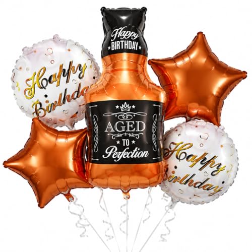 Image of Wanna Party Aged To Perfection Birthday Foil Balloon Bouquet Set of 5 | Bottle & Star Theme Helium Supported Balloons for Birthday Party Decoration, Cake Table Setup & Celebration Backdrop