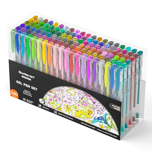 Shuttle Art 240 PCS Stylo Gel Paillette, 120 Stylos Gel de Couleur Pailleté avec 120 Recharges, Stylo Paillette Idéal pour Livres à Colorier, Dessin,...