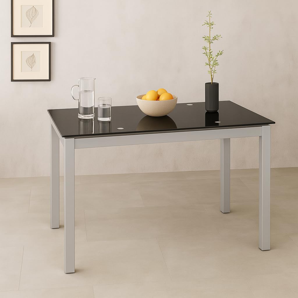 Table de salle à manger extensible noire verre trempé 110x70