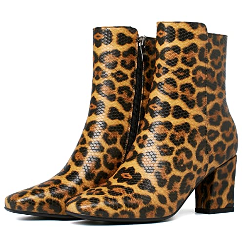 Image of Caradise Womens Chunky Block Heel Booties Zip Up Square Toe Ankle Boots